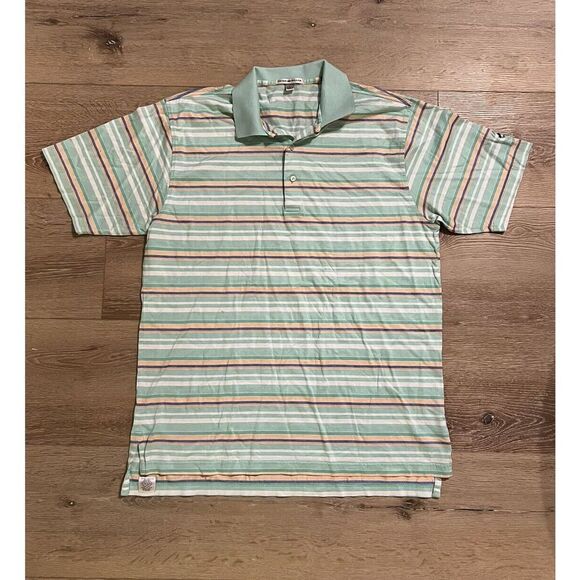 Peter Millar Mens Green Striped Golf Polo Incline Village Lake Tahoe Size Medium - Picture 1 of 4